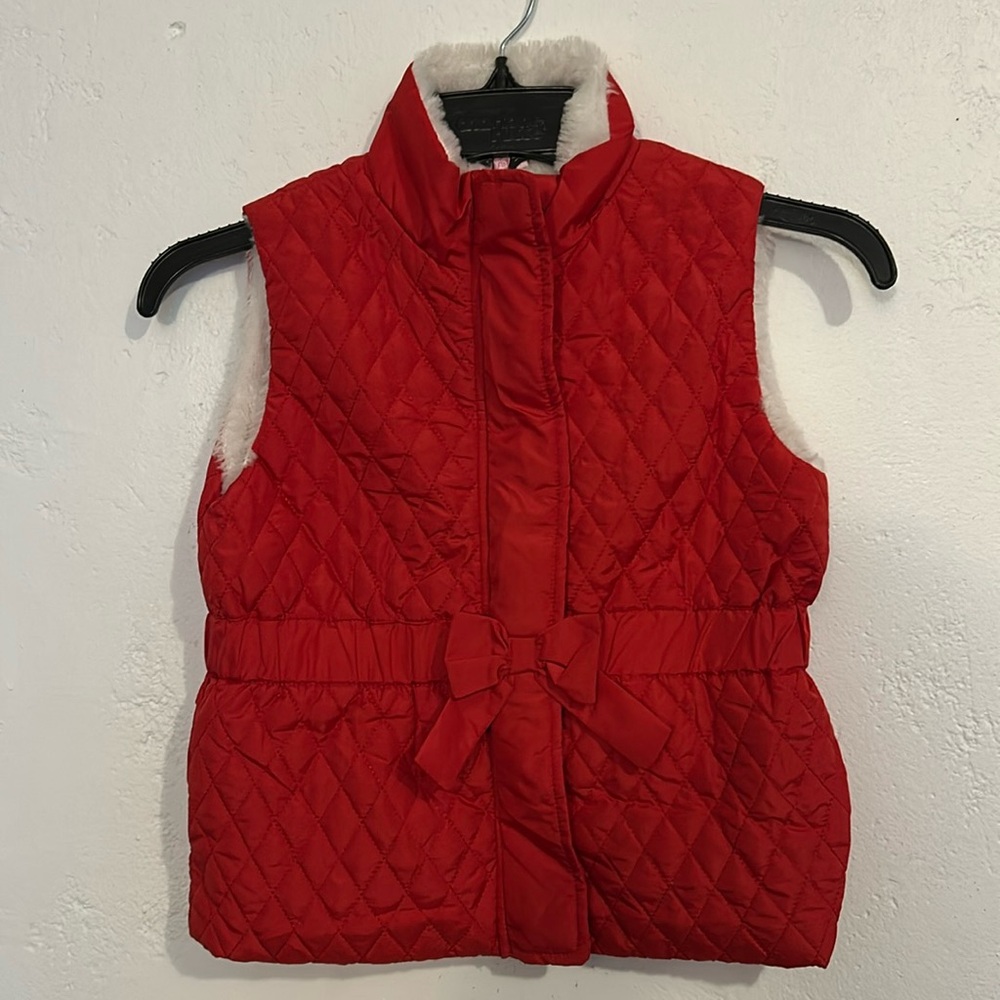 Girls Red Puffer Vest with White Fur
